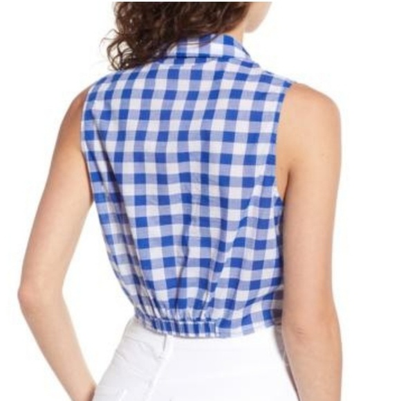 Nordstrom Lush Blue Gingam Tie Hem Top NWT Large - Picture 2 of 5